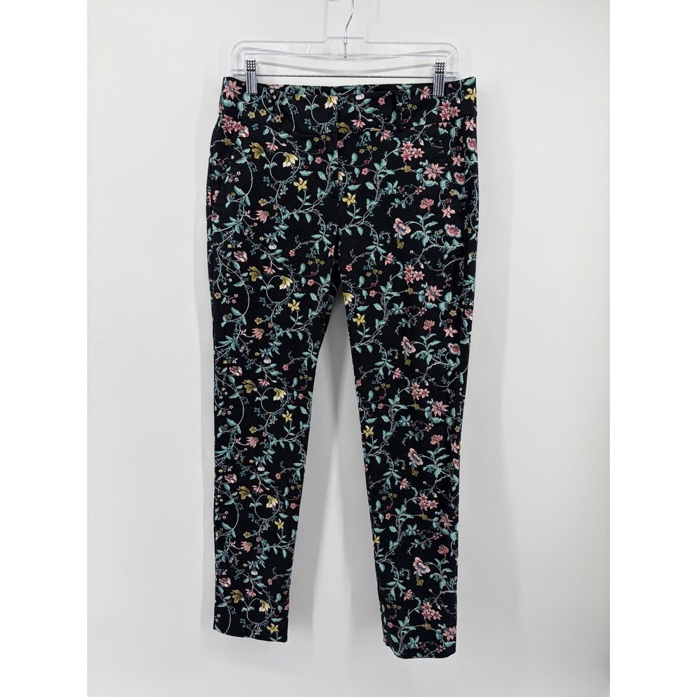 LOFT Womens 4‎ Black Floral Modern Skinny Ankle Pants Career Trousers
